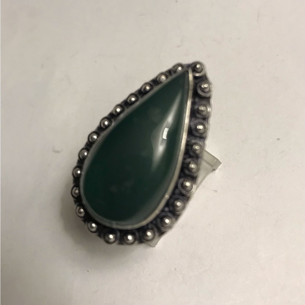 Nephrite Jade Stamped 925 Sterling Silver Ring